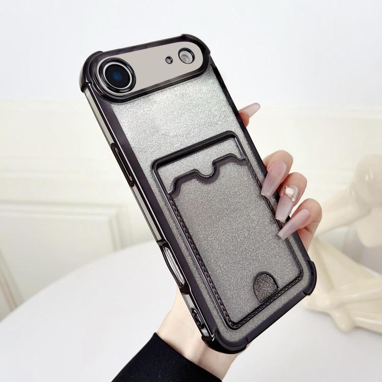 Four-cornered Glitter Electroplated Card Bag TPU Phone Case, For iPhone 17 Air, For iPhone 16 Pro Max, For iPhone 16 Pro