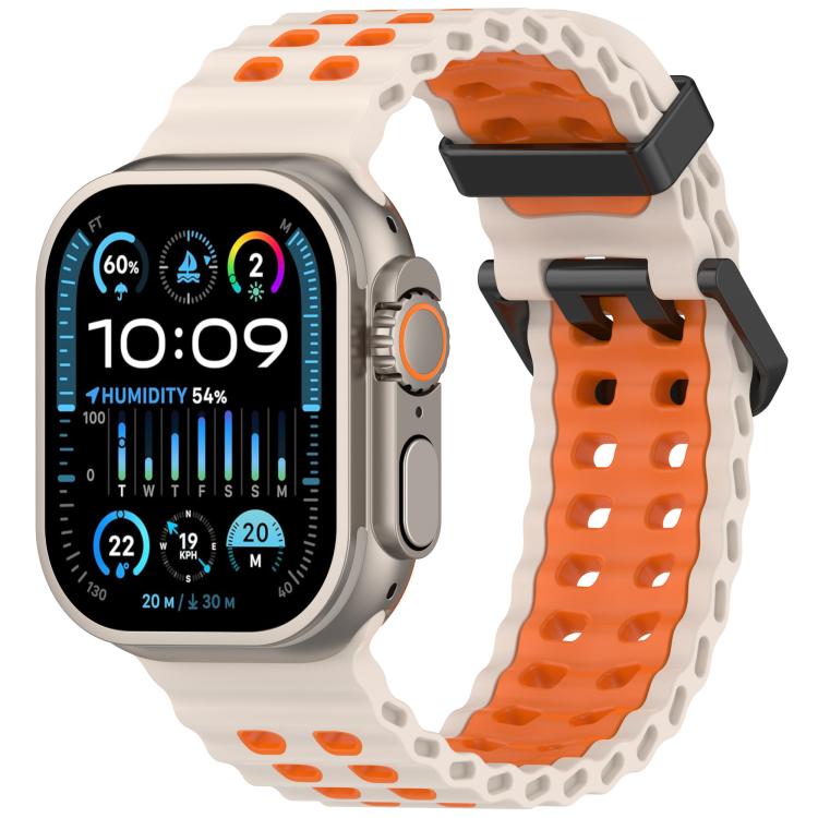 Ocean Double-row Hole Two-color Silicone Watch Band, For Apple Watch 46mm / 49mm / 45mm / 44mm