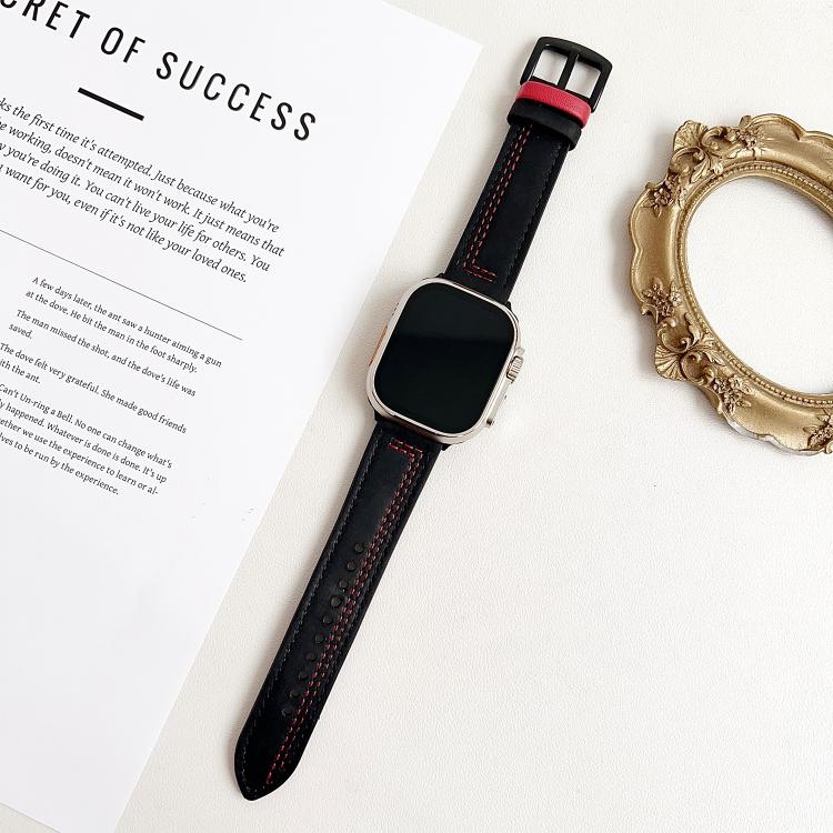 7-Line Tri-Star Buckle Pull Up Leather Watch Band, For Apple Watch 46mm / 49mm / 45mm / 44mm, For Apple Watch 42mm / 41mm / 40mm / 38mm