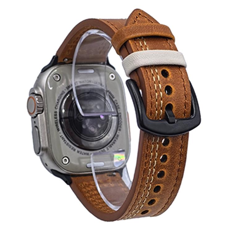 7-Line Tri-Star Buckle Pull Up Leather Watch Band, For Apple Watch 46mm / 49mm / 45mm / 44mm, For Apple Watch 42mm / 41mm / 40mm / 38mm