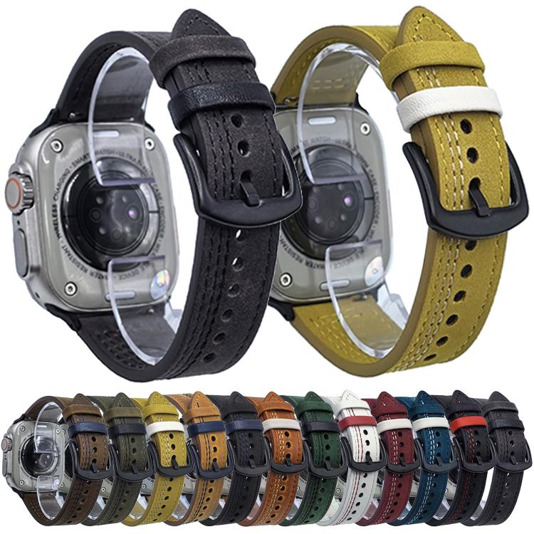 7-Line Tri-Star Buckle Pull Up Leather Watch Band, For Apple Watch 46mm / 49mm / 45mm / 44mm, For Apple Watch 42mm / 41mm / 40mm / 38mm