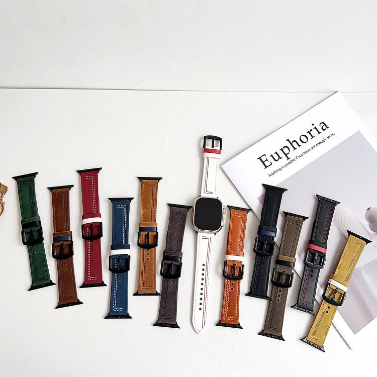 7-Line Tri-Star Buckle Pull Up Leather Watch Band, For Apple Watch 46mm / 49mm / 45mm / 44mm, For Apple Watch 42mm / 41mm / 40mm / 38mm