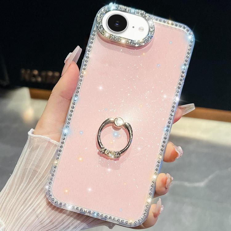 Rhinestone Glitter TPU Ring Holder Anti-fall Phone Case, For iPhone 16e, For iPhone 16 Pro Max, For iPhone 16 Pro, For iPhone 16 Plus