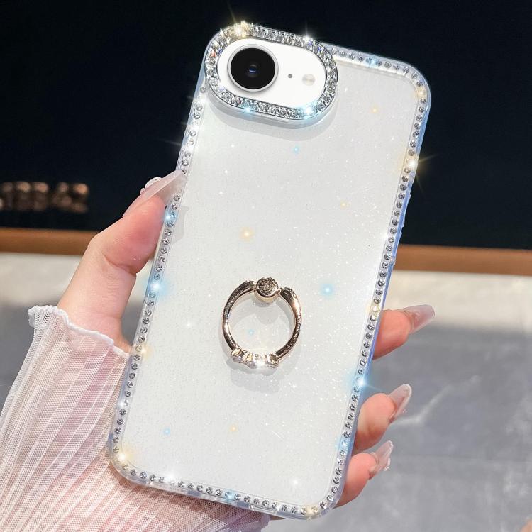 Rhinestone Glitter TPU Ring Holder Anti-fall Phone Case, For iPhone 16e, For iPhone 16 Pro Max, For iPhone 16 Pro, For iPhone 16 Plus