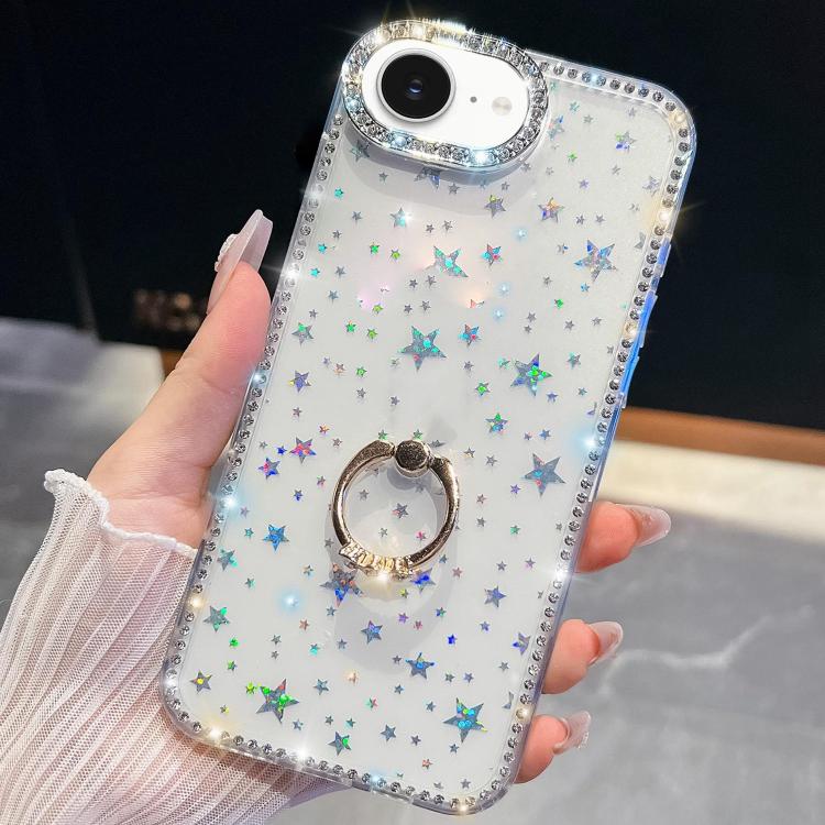 Rhinestone Glitter TPU Ring Holder Anti-fall Phone Case, For iPhone 16e, For iPhone 16 Pro Max, For iPhone 16 Pro, For iPhone 16 Plus