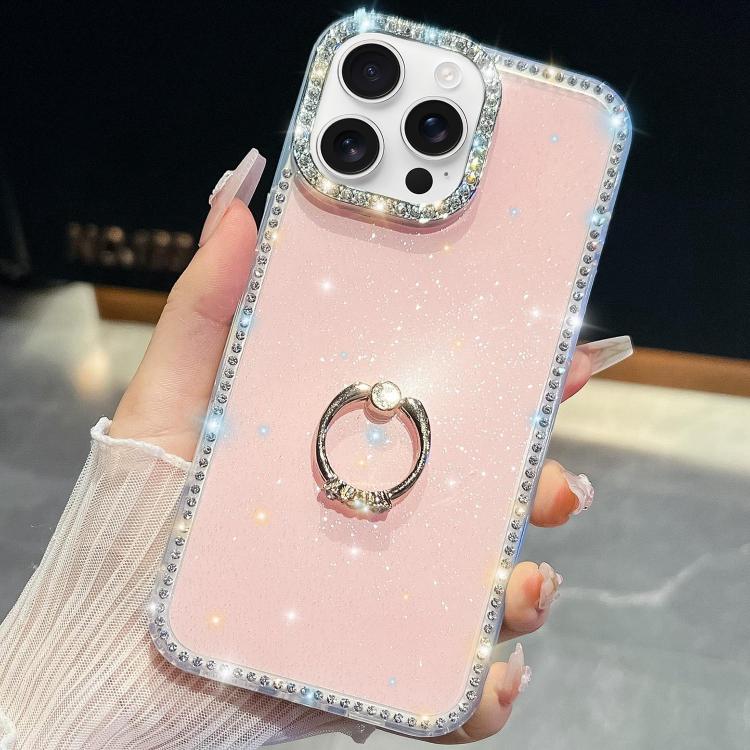 Rhinestone Glitter TPU Ring Holder Anti-fall Phone Case, For iPhone 16e, For iPhone 16 Pro Max, For iPhone 16 Pro, For iPhone 16 Plus
