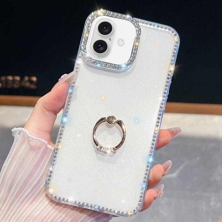 Rhinestone Glitter TPU Ring Holder Anti-fall Phone Case, For iPhone 16e, For iPhone 16 Pro Max, For iPhone 16 Pro, For iPhone 16 Plus