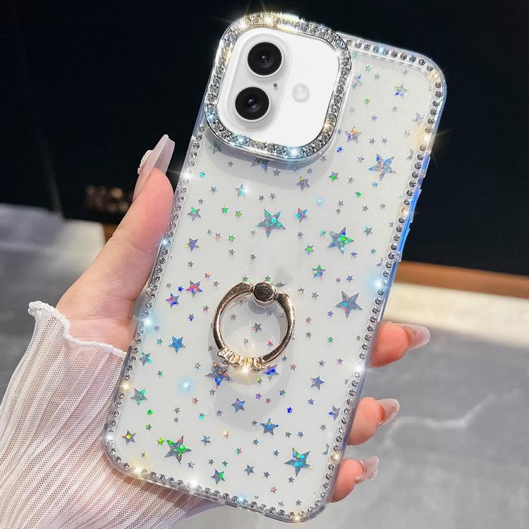 Rhinestone Glitter TPU Ring Holder Anti-fall Phone Case, For iPhone 16e, For iPhone 16 Pro Max, For iPhone 16 Pro, For iPhone 16 Plus