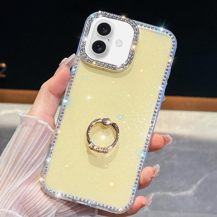 Rhinestone Glitter TPU Ring Holder Anti-fall Phone Case, For iPhone 16, For iPhone 15 Pro Max, For iPhone 15 Pro, For iPhone 15