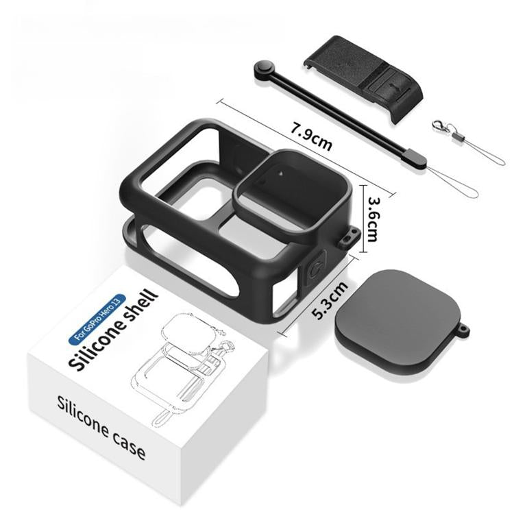 Silicone Protective Case with Wrist Strap & Lens Cover & Side Interface Cover, For GoPro HERO13 Black