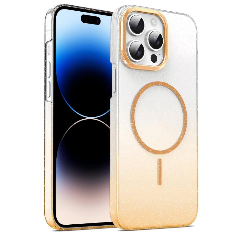 Gold Diamond Glitter Gradient MagSafe Shockproof Phone Case, For iPhone 15, For iPhone 14 Plus, For iPhone 14, For iPhone 14 Pro