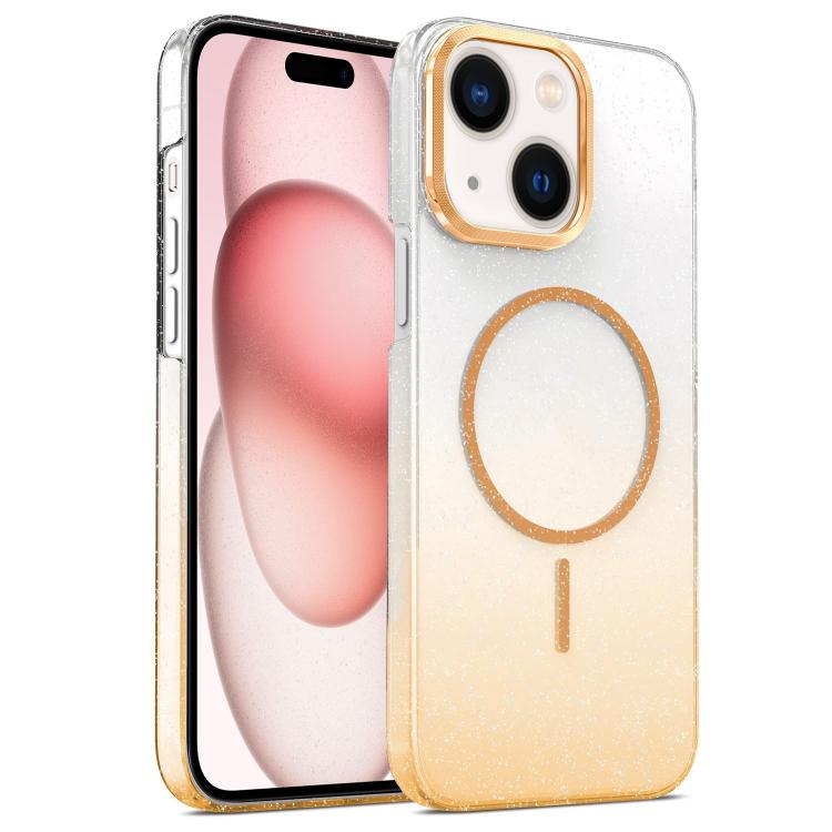 Gold Diamond Glitter Gradient MagSafe Shockproof Phone Case, For iPhone 15, For iPhone 14 Plus, For iPhone 14, For iPhone 14 Pro
