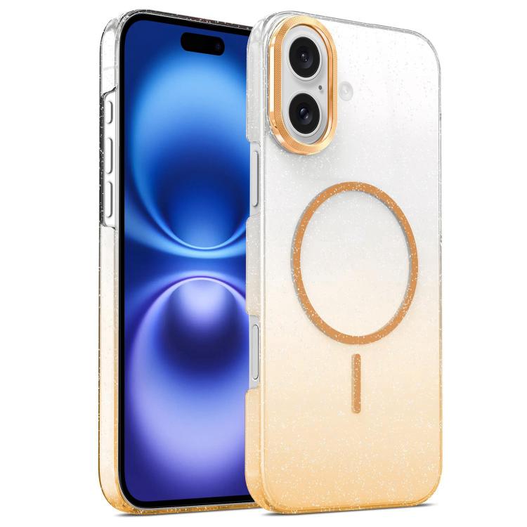 Gold Diamond Glitter Gradient MagSafe Shockproof Phone Case, For iPhone 16e, For iPhone 16 Pro Max, For iPhone 16 Pro, For iPhone 16 Plus