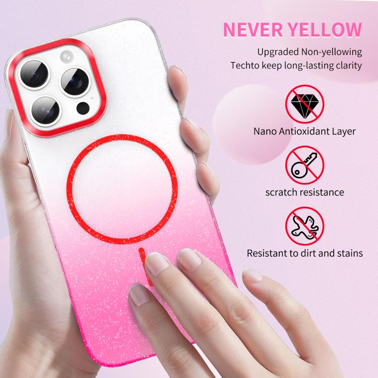 Gold Diamond Glitter Gradient MagSafe Shockproof Phone Case, For iPhone 14 Pro Max, For iPhone 13 Pro Max, For iPhone 13 Pro, For iPhone 13