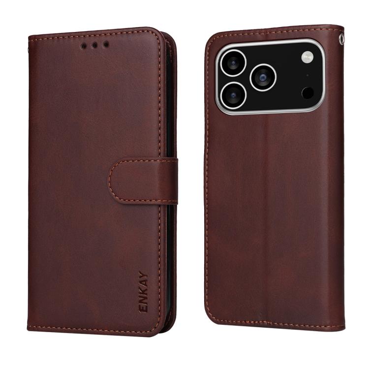 ENKAY Card Wallet Calf Texture Leather Phone Case with Thickened Glue No White Edge Film, For iPhone 17 Pro Max, For iPhone 17 Pro, For iPhone 17, For iPhone 17 Air