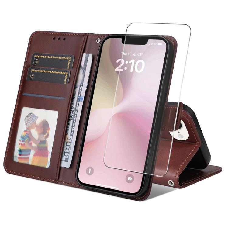 ENKAY Card Wallet Calf Texture Leather Phone Case with Thickened Glue No White Edge Film, For iPhone 16e, For iPhone 16 Pro Max, For iPhone 16 Pro, For iPhone 16 Plus