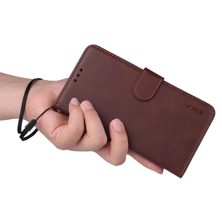 ENKAY Card Wallet Calf Texture Leather Phone Case with Thickened Glue No White Edge Film, For iPhone 15