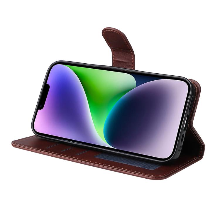 ENKAY Card Wallet Calf Texture Leather Phone Case with Thickened Glue No White Edge Film, For iPhone 15