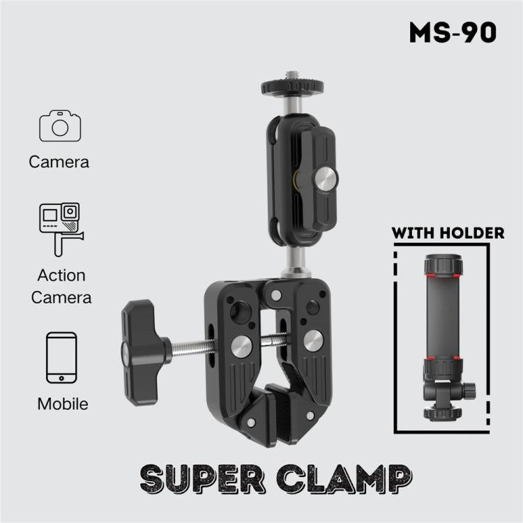 JMARY MS-90 For Action Cameras Super Clamp Mount Magic Arm Double Ball Head Adapter, MS-90