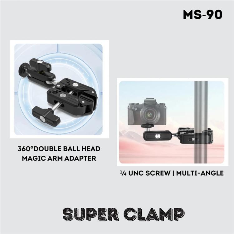 JMARY MS-90 For Action Cameras Super Clamp Mount Magic Arm Double Ball Head Adapter, MS-90