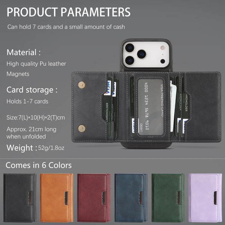 Kalebol Strong Magnetic MagSafe Tri-Fold Wallet Leather Phone Case, For iPhone 17 Pro Max, For iPhone 17 Pro, For iPhone 17, For iPhone 17 Air