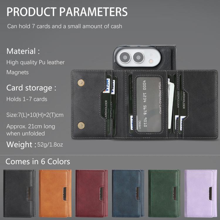 Kalebol Strong Magnetic MagSafe Tri-Fold Wallet Leather Phone Case, For iPhone Duo, For iPhone 18 Pro, For iPhone 18 Pro Max, For iPhone 17e / 16e