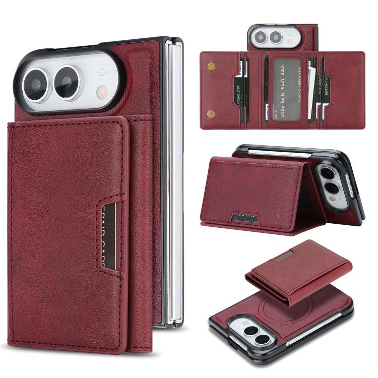 Kalebol Strong Magnetic MagSafe Tri-Fold Wallet Leather Phone Case, For iPhone Duo, For iPhone 18 Pro, For iPhone 18 Pro Max, For iPhone 17e / 16e