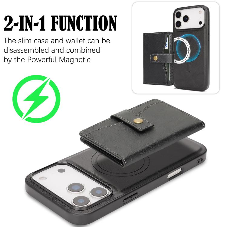 Kalebol Magnetic Button Card Bag MagSafe Ring Leather Phone Case, For iPhone 17 Pro Max, For iPhone 17 Pro, For iPhone 17, For iPhone 17 Air