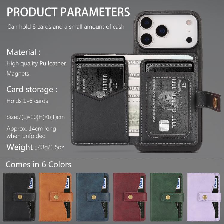 Kalebol Magnetic Button Card Bag MagSafe Ring Leather Phone Case, For iPhone 17 Pro Max, For iPhone 17 Pro, For iPhone 17, For iPhone 17 Air