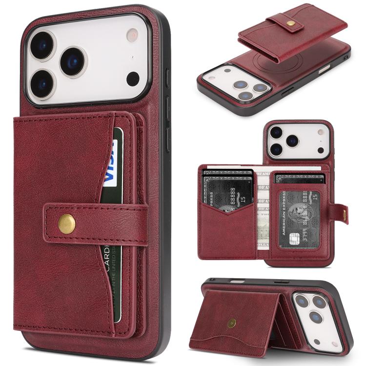 Kalebol Magnetic Leather Phone Case with Card Slot for iPhone 17 Pro