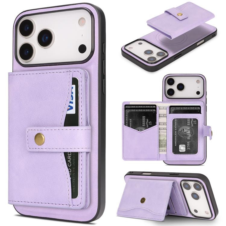 Kalebol Magnetic Button Card Bag MagSafe Ring Leather Phone Case, For iPhone 17 Pro Max, For iPhone 17 Pro, For iPhone 17, For iPhone 17 Air