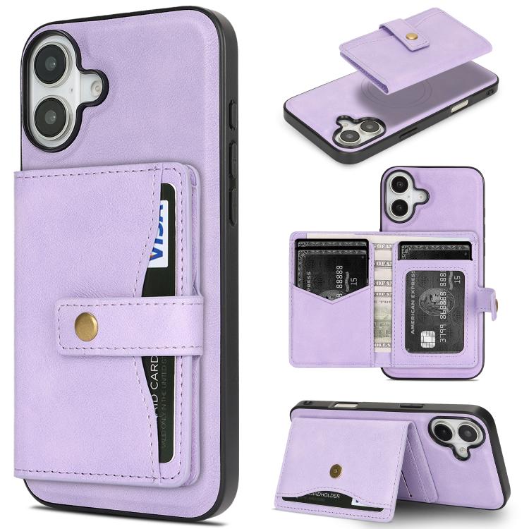 Kalebol Magnetic Button Card Bag MagSafe Ring Leather Phone Case, For iPhone 17 Pro Max, For iPhone 17 Pro, For iPhone 17, For iPhone 17 Air