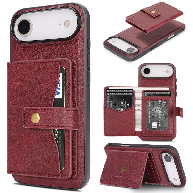 Kalebol Magnetic Button Card Bag MagSafe Ring Leather Phone Case, For iPhone 17 Pro Max, For iPhone 17 Pro, For iPhone 17, For iPhone 17 Air