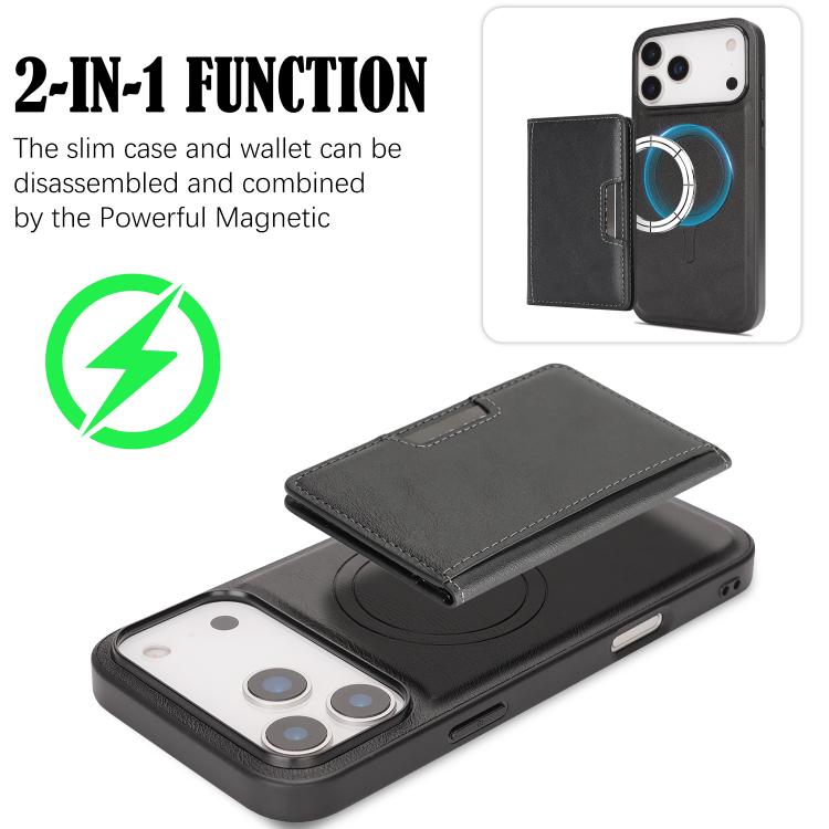 Kalebol Strong MagSafe Magnetic Two-Fold Card Bag Leather Phone Case, For iPhone 17 Pro Max, For iPhone 17 Pro, For iPhone 17, For iPhone 17 Air