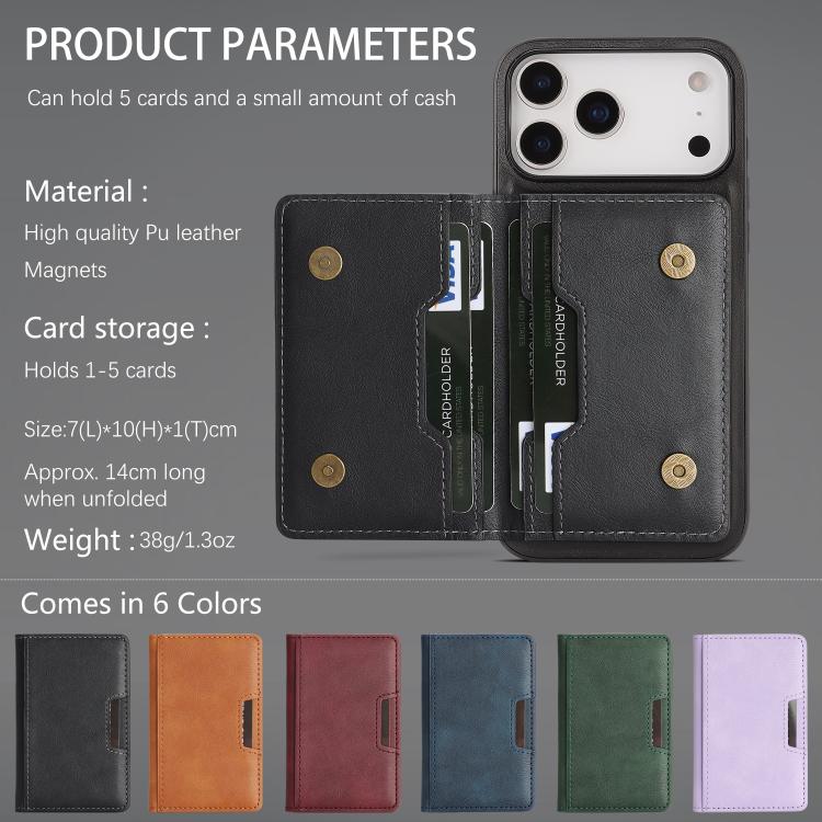 Kalebol Strong MagSafe Magnetic Two-Fold Card Bag Leather Phone Case, For iPhone 17 Pro Max, For iPhone 17 Pro, For iPhone 17, For iPhone 17 Air