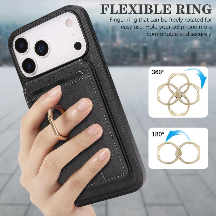 Kalebol Strong MagSafe Ring Magnetic Card Bag Holder Leather Phone Case, For iPhone 17 Pro Max, For iPhone 17 Pro, For iPhone 17, For iPhone 17 Air