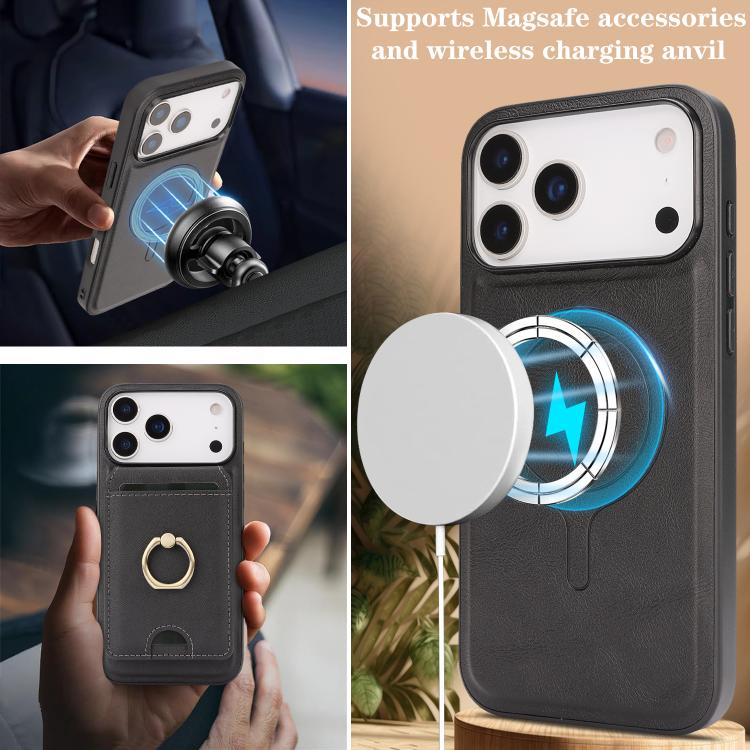 Kalebol Strong MagSafe Ring Magnetic Card Bag Holder Leather Phone Case, For iPhone 17 Pro Max, For iPhone 17 Pro, For iPhone 17, For iPhone 17 Air