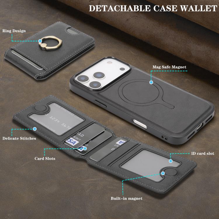 Kalebol Strong MagSafe Ring Magnetic Card Bag Holder Leather Phone Case, For iPhone 17 Pro Max, For iPhone 17 Pro, For iPhone 17, For iPhone 17 Air