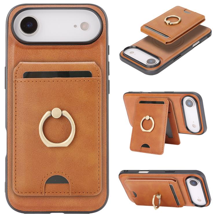 Kalebol Strong MagSafe Ring Magnetic Card Bag Holder Leather Phone Case, For iPhone 17 Pro Max, For iPhone 17 Pro, For iPhone 17, For iPhone 17 Air