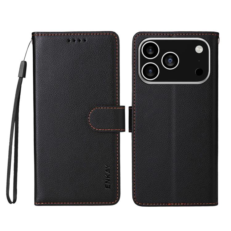 ENKAY RFID Blocking Wallet Kickstand Litchi Texture Leather Phone Case, For iPhone 17 Pro Max, For iPhone 17 Pro, For iPhone 17, For iPhone 17 Air