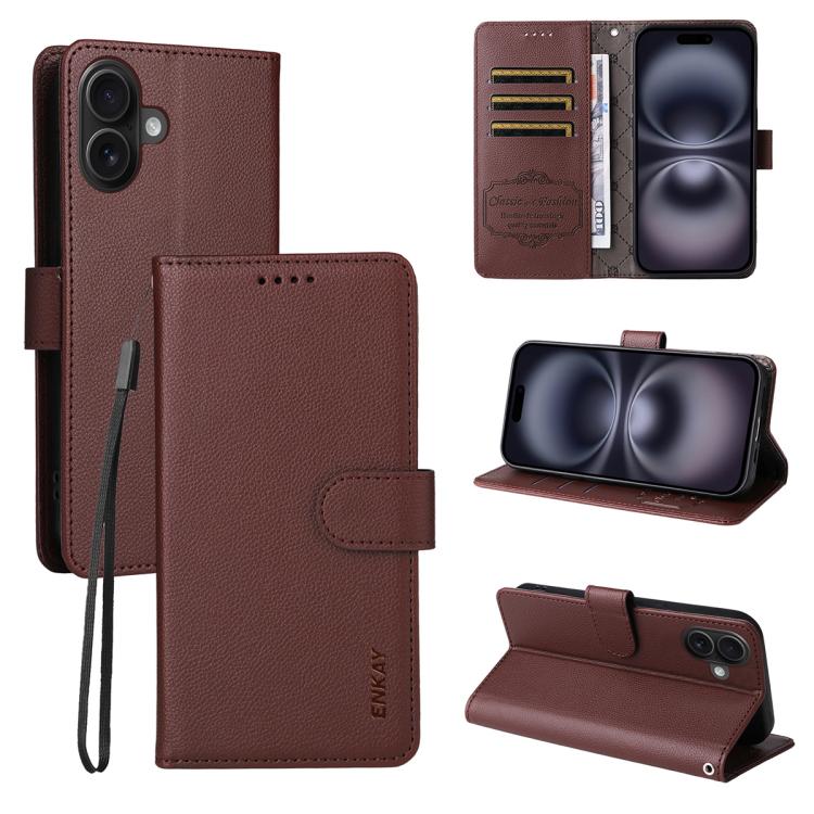 ENKAY RFID Blocking Wallet Kickstand Litchi Texture Leather Phone Case, For iPhone 17 Pro Max, For iPhone 17 Pro, For iPhone 17, For iPhone 17 Air