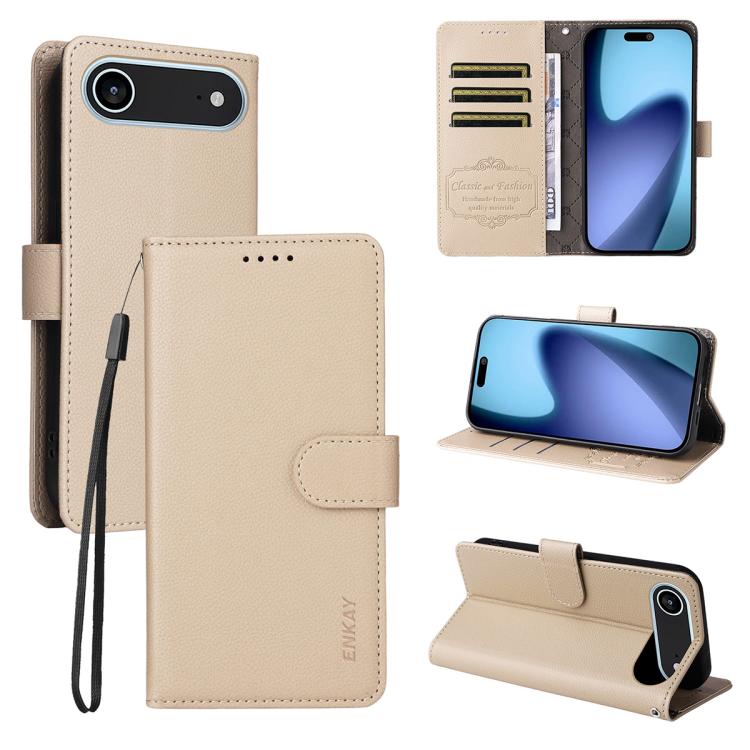 ENKAY RFID Blocking Wallet Kickstand Litchi Texture Leather Phone Case, For iPhone 17 Pro Max, For iPhone 17 Pro, For iPhone 17, For iPhone 17 Air