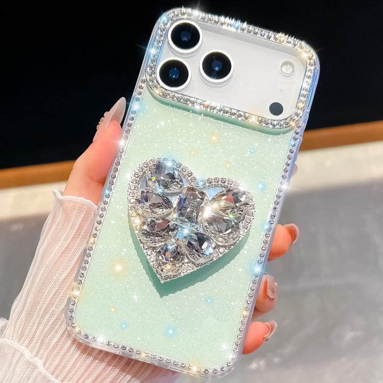 Diamond Glitter Gemstone Heart Holder Phone Case, For iPhone 17 Pro Max