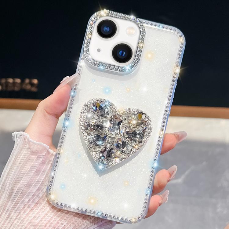 Diamond Glitter Gemstone Heart Holder Phone Case, For iPhone 13