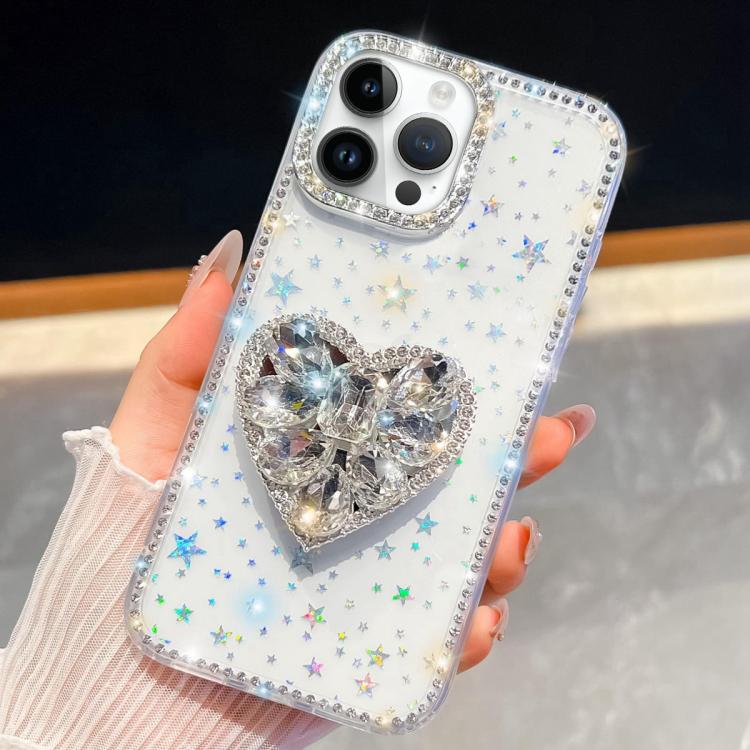 Diamond Glitter Gemstone Heart Holder Phone Case, For iPhone 14 Pro, For iPhone 14 Pro Max, For iPhone 13 Pro Max, For iPhone 13 Pro