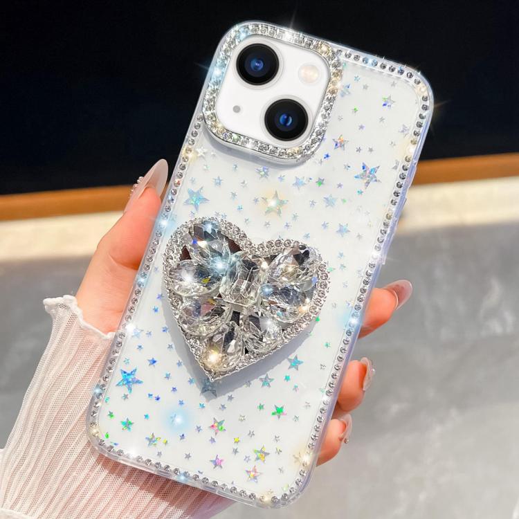Diamond Glitter Gemstone Heart Holder Phone Case, For iPhone 15 Pro Max, For iPhone 15 Pro, For iPhone 15, For iPhone 14