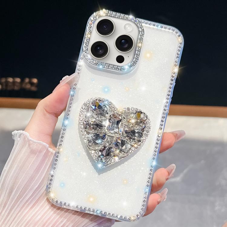 Diamond Glitter Gemstone Heart Holder Phone Case, For iPhone 15 Pro Max, For iPhone 15 Pro, For iPhone 15, For iPhone 14