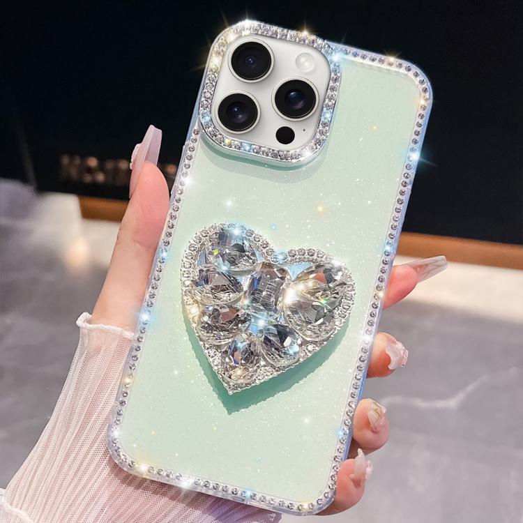 Diamond Glitter Gemstone Heart Holder Phone Case, For iPhone 15 Pro Max, For iPhone 15 Pro, For iPhone 15, For iPhone 14