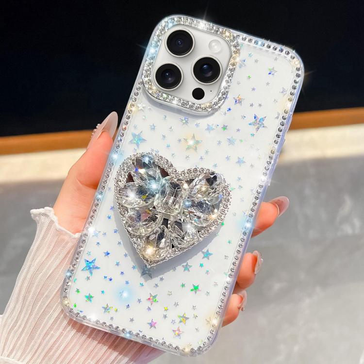 Diamond Glitter Gemstone Heart Holder Phone Case, For iPhone 15 Pro Max, For iPhone 15 Pro, For iPhone 15, For iPhone 14