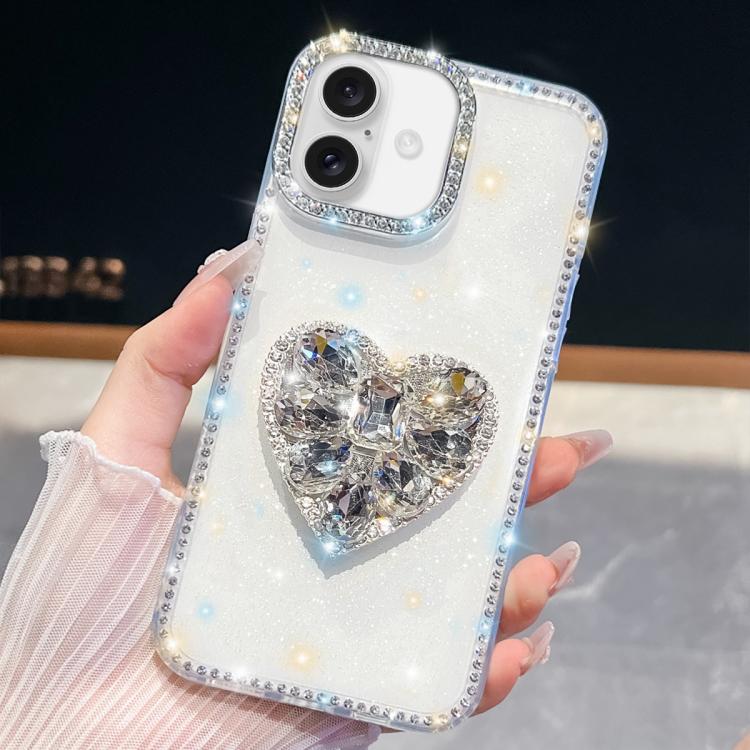 Diamond Glitter Gemstone Heart Holder Phone Case, For iPhone 16 Pro Max, For iPhone 16 Pro, For iPhone 16 Plus, For iPhone 16